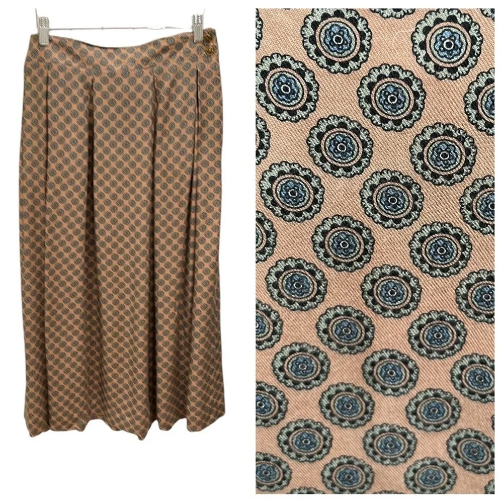 Vintage Chaus Medallion Print Pleated Midi Skirt SZ 10